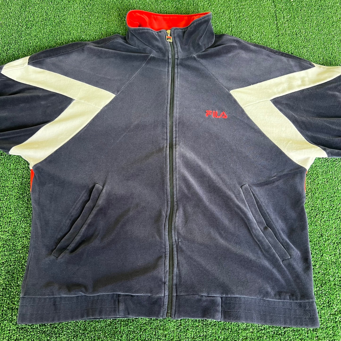 90s Fila Velour Track Suit Jacket & Pants Red Navy Blue XL - 36x25.5" USA