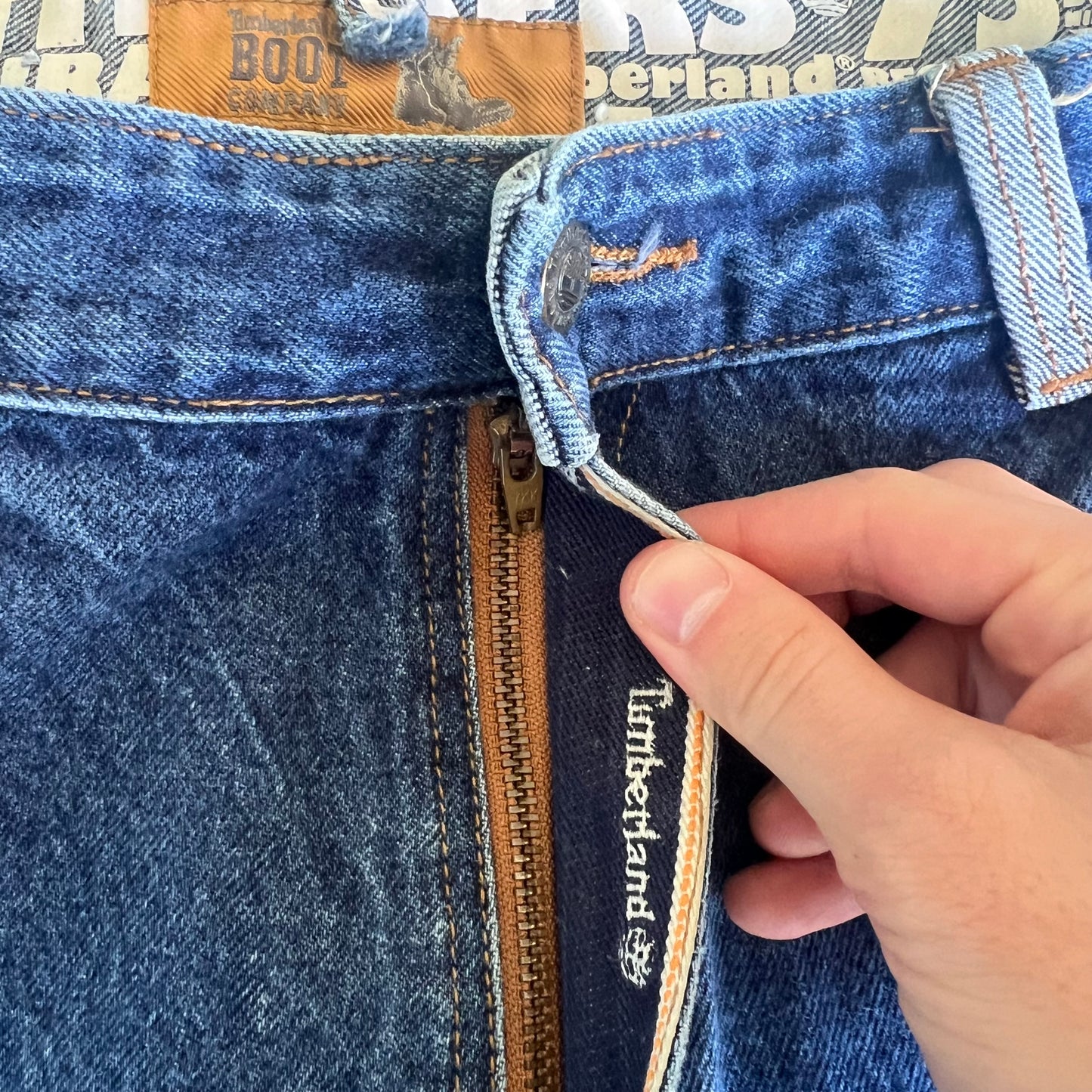 Y2K Timberland Boot Co Baggy Wide-Leg Blue Jeans - 38x32" 20" Opens
