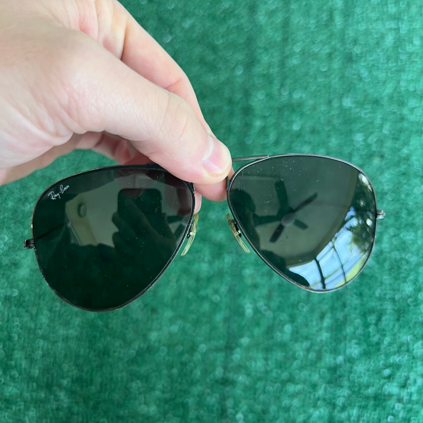 80s Ray-Ban Bausch & Lomb Black Frame Black Glass Lens Aviators 58-14 W Case