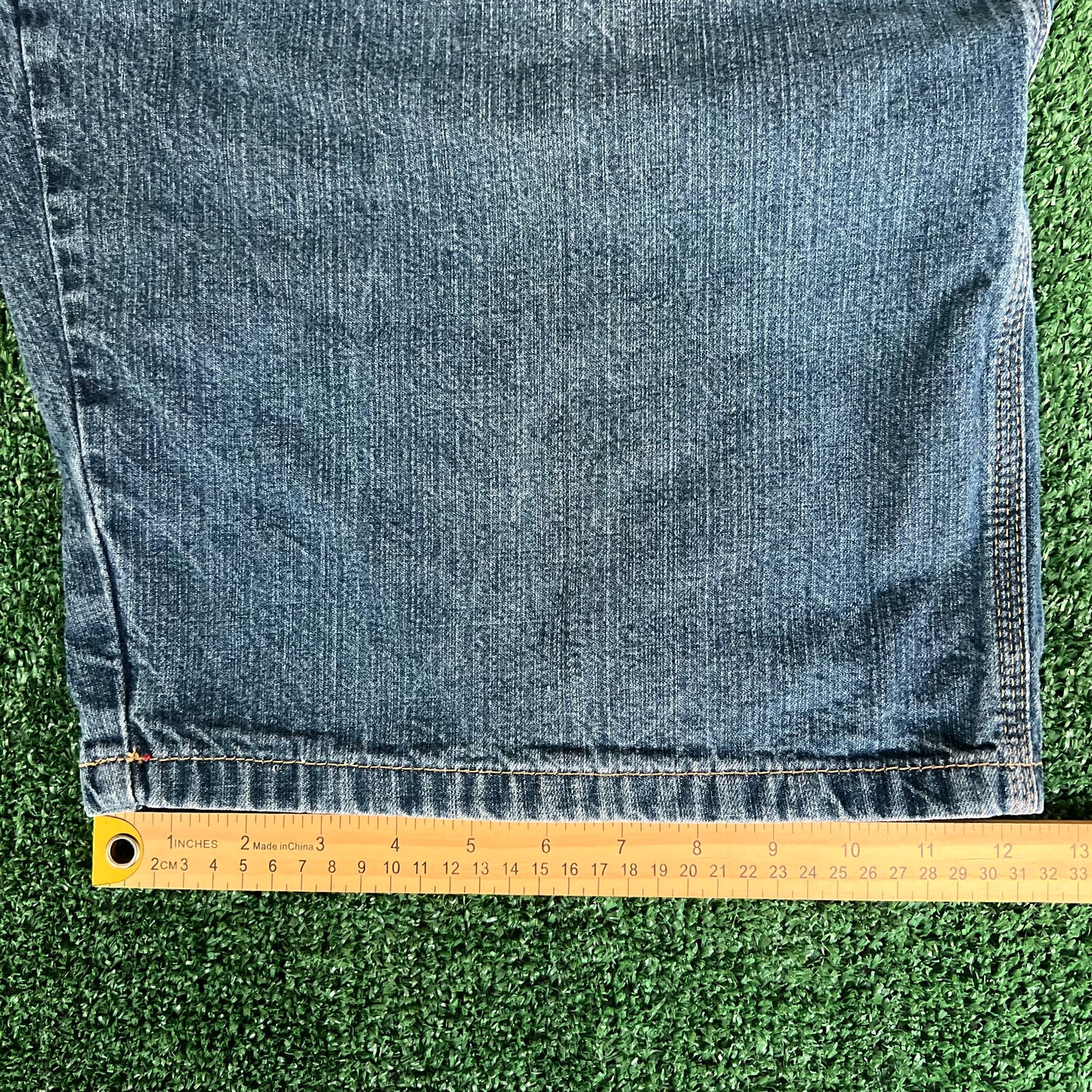 Y2K Tommy Hilfiger Flag Baggy Carpenter Cargo Blue Jean Shorts - 35x12"