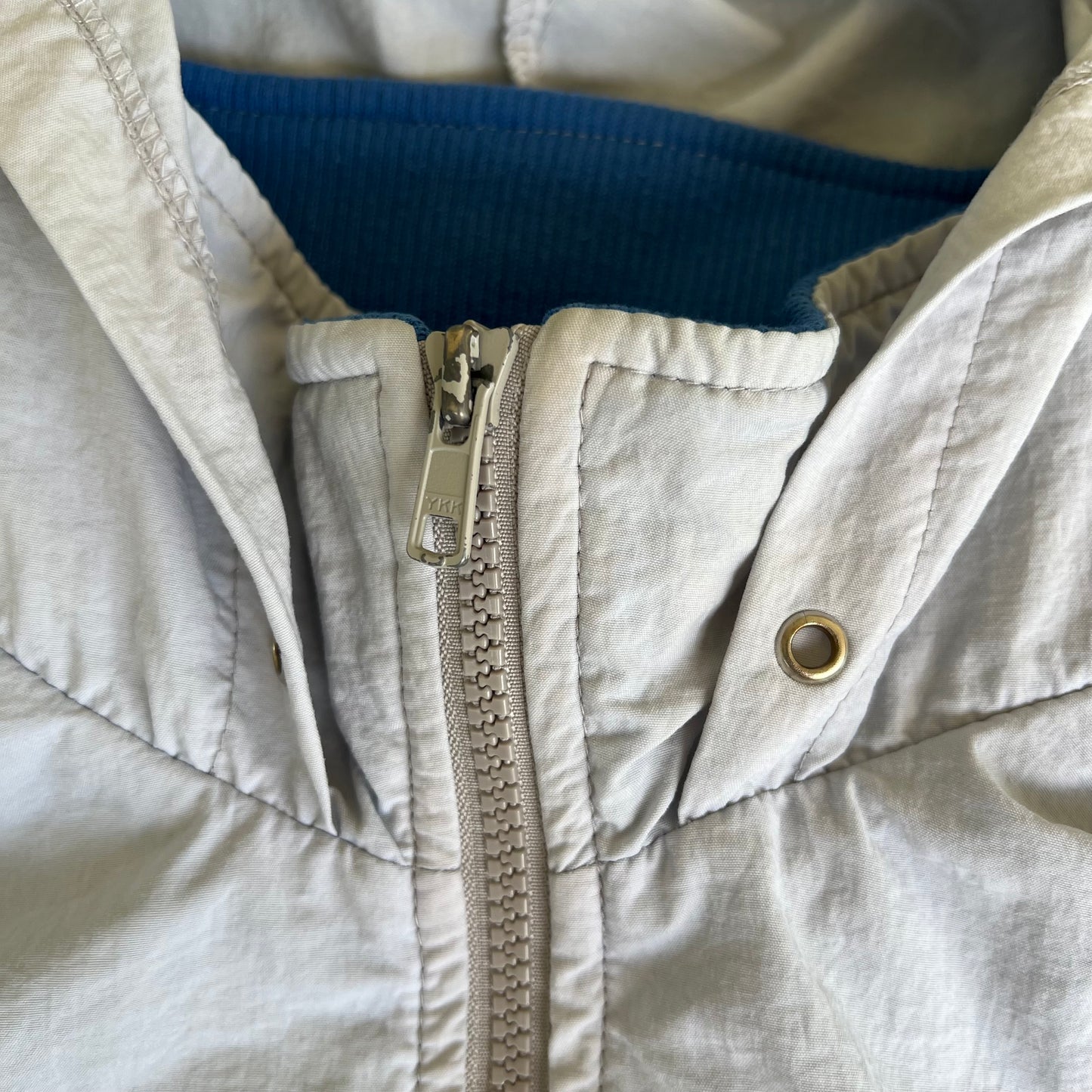 80s Nike Gray Blue Boxy Hooded Windbreaker Jacket - Large