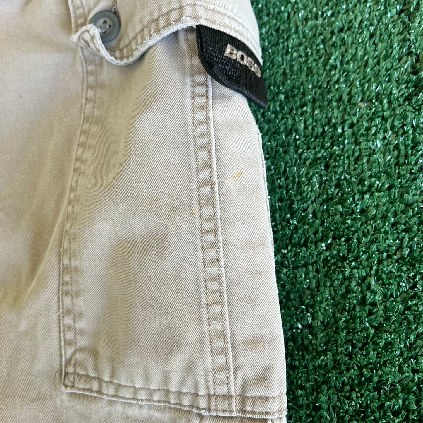 90s Y2K BOSS Baggy Straight Khaki Cargo Pants - 28x31"