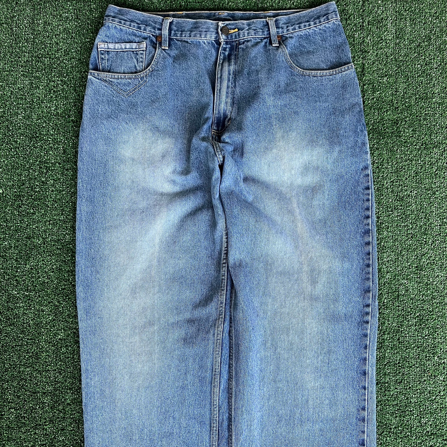 Y2K Bad Boy Records Blue Baggy Wide-Leg Jeans - 37x33.5" 20" Opening