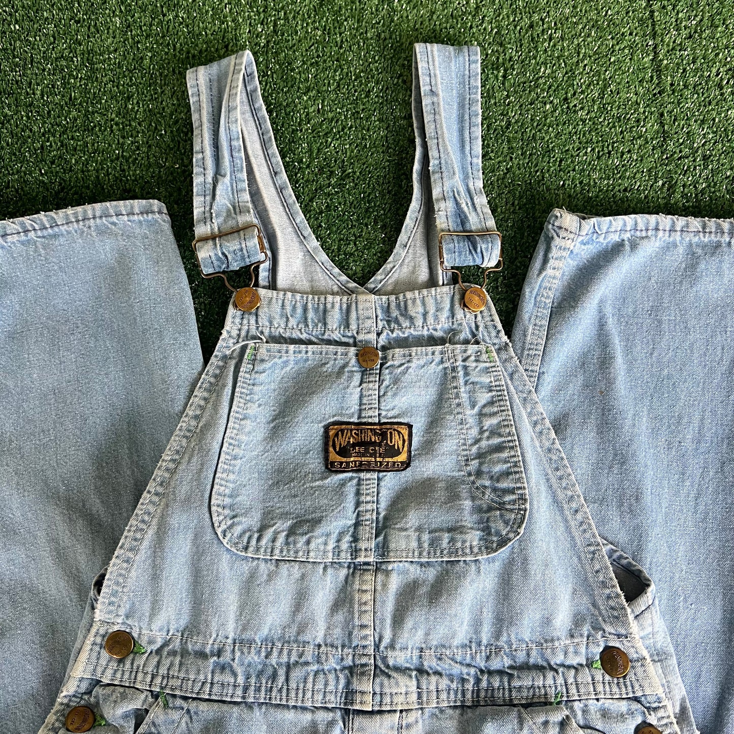 60s Washington Dee Cee Sanforized Light Blue Denim Jean Overalls - 29x27.5