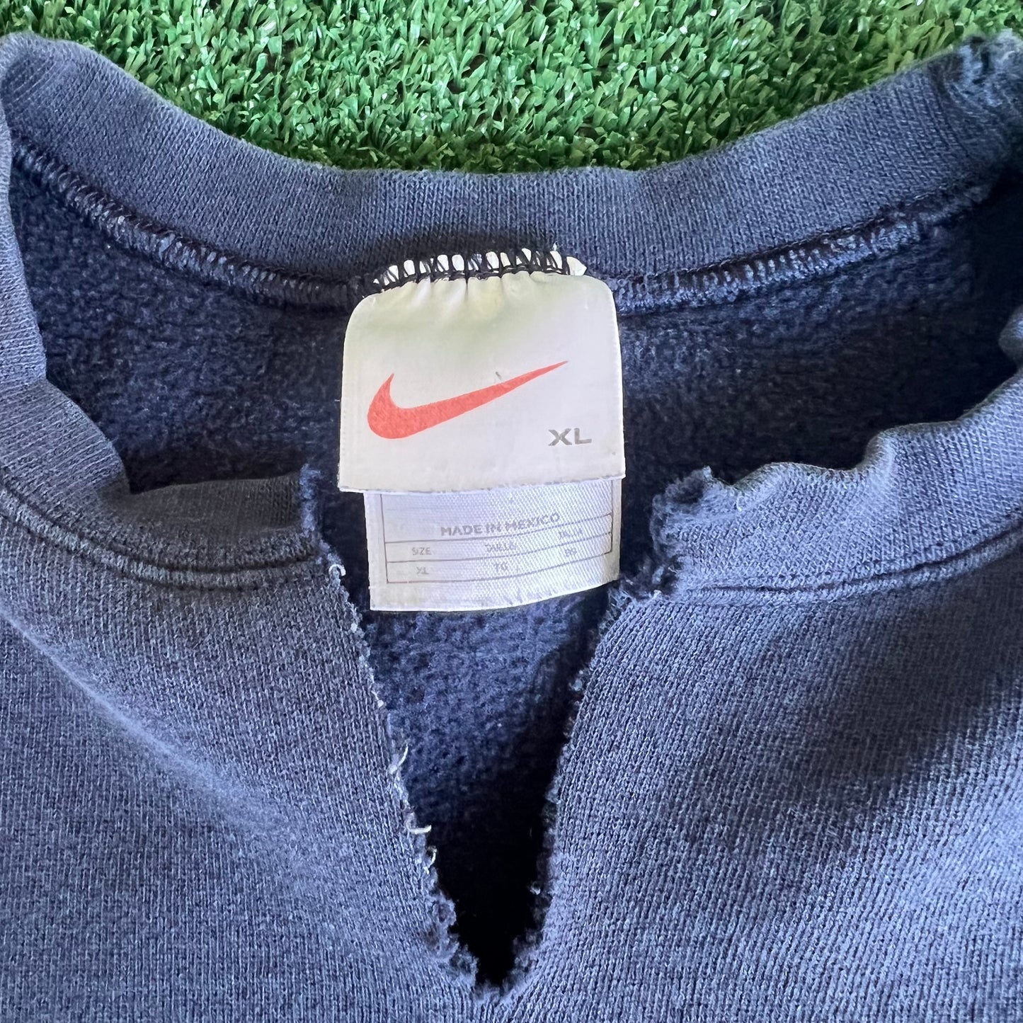 90s Nike White Tag Faded Navy Blue Distress Boxy Crewneck Sweatshirt - XL