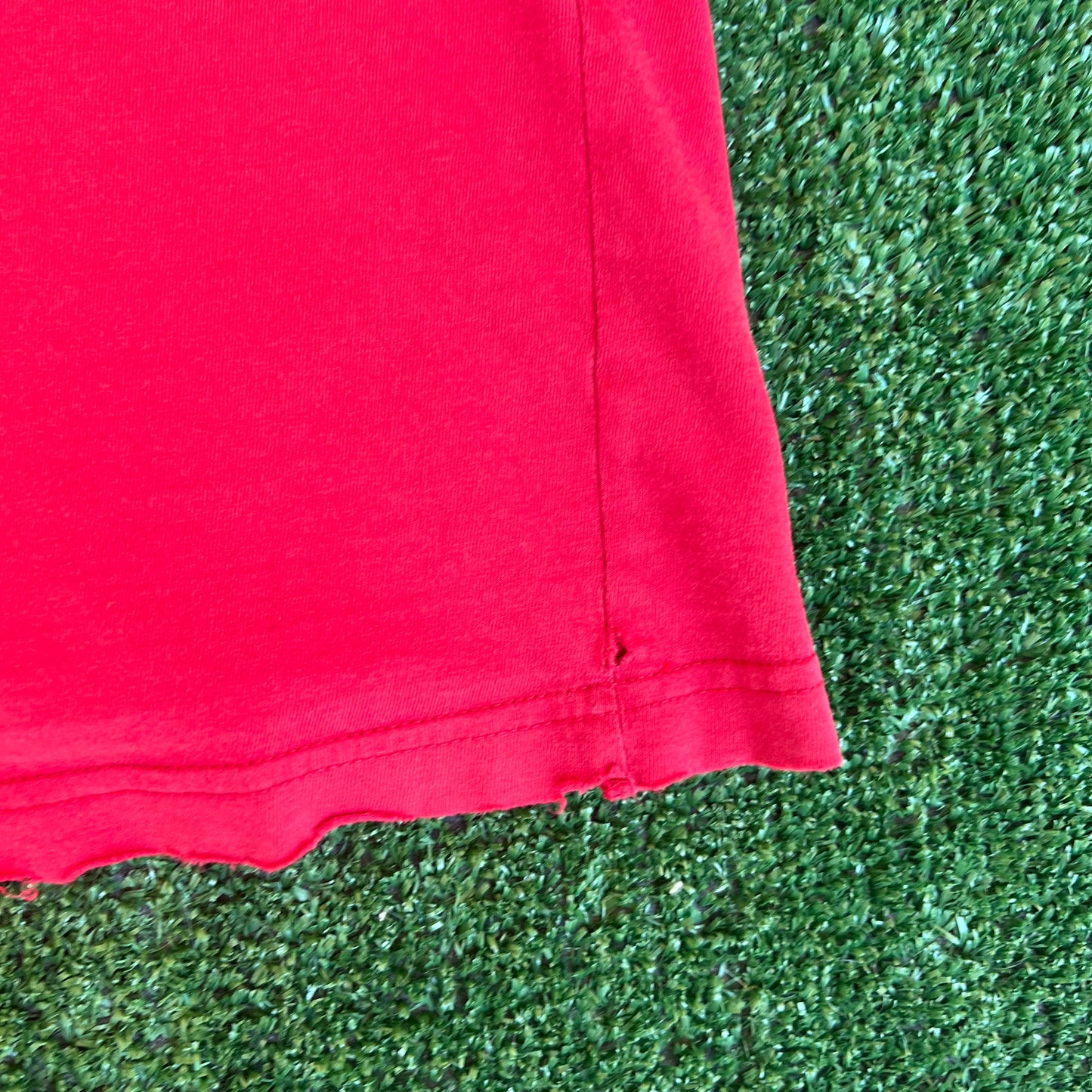 Vintage 90s Men's Adidas Red Wrap Around Print Spellout Logo Thrashed T-Shirt Medium