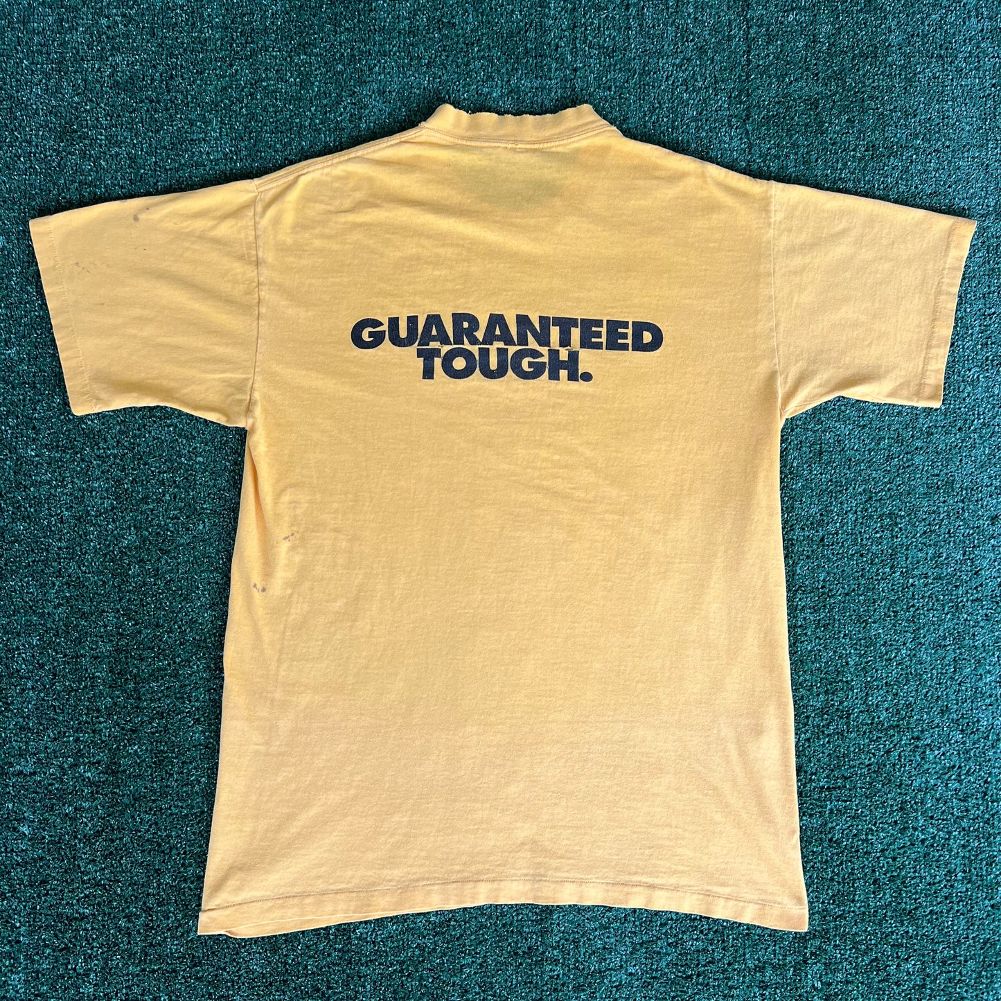 90s DeWalt Tools Yellow Distressed Single Stitch T-Shirt - Large