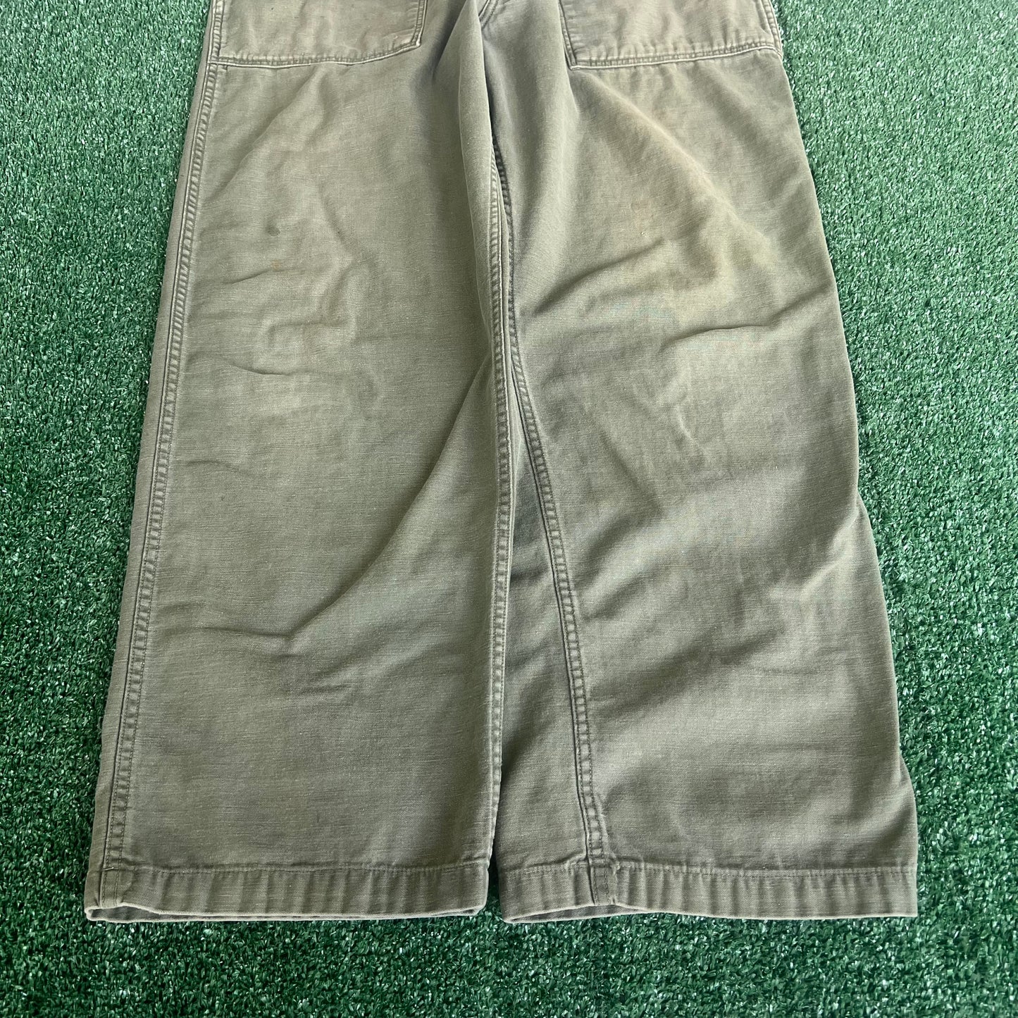 70s Vietnam War OG-107 Type 1 Zipper Fly Baggy Straight Green Pants - 33x28" 18.5" Openings