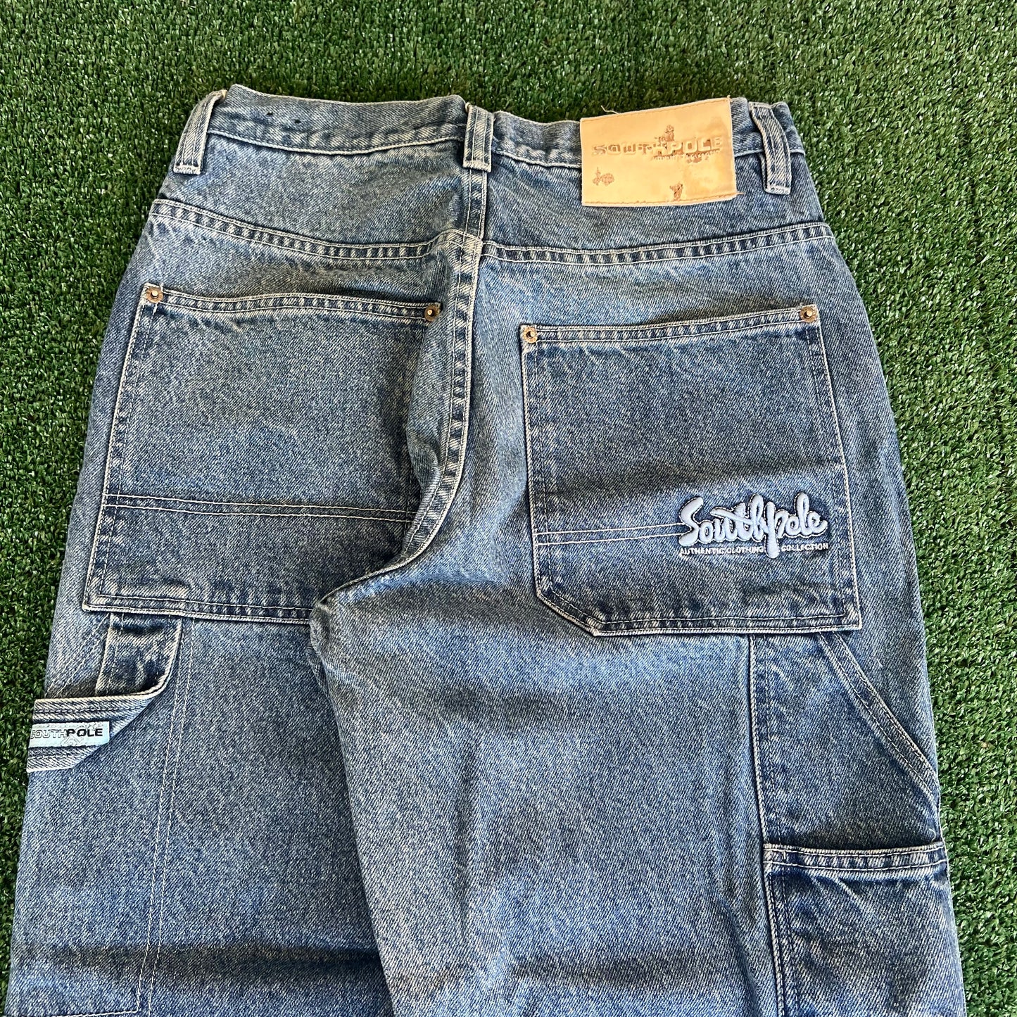90s SouthPole Baggy Straight Skate Carpenter Embroidered Blue Jeans - 29x28.5"