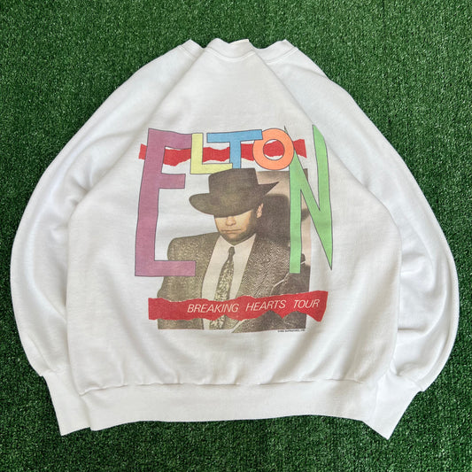 Vintage 1984 Men's Elton John Tour White Raglan Cut Crewneck Sweatshirt Small 20x24"