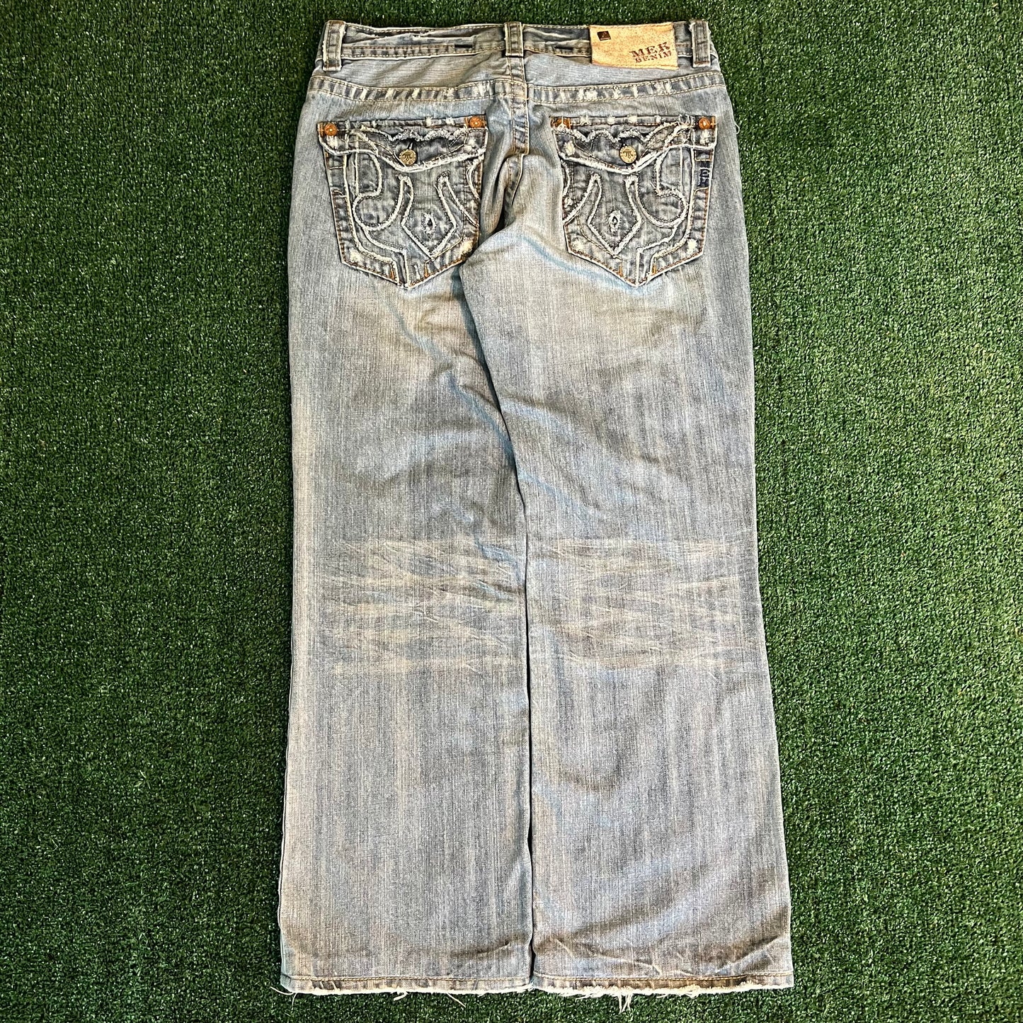 Y2K MEK Baggy Wide-Leg Bootcut Flared Light Wash Blue Jeans - 36x30" 20.5" Openings