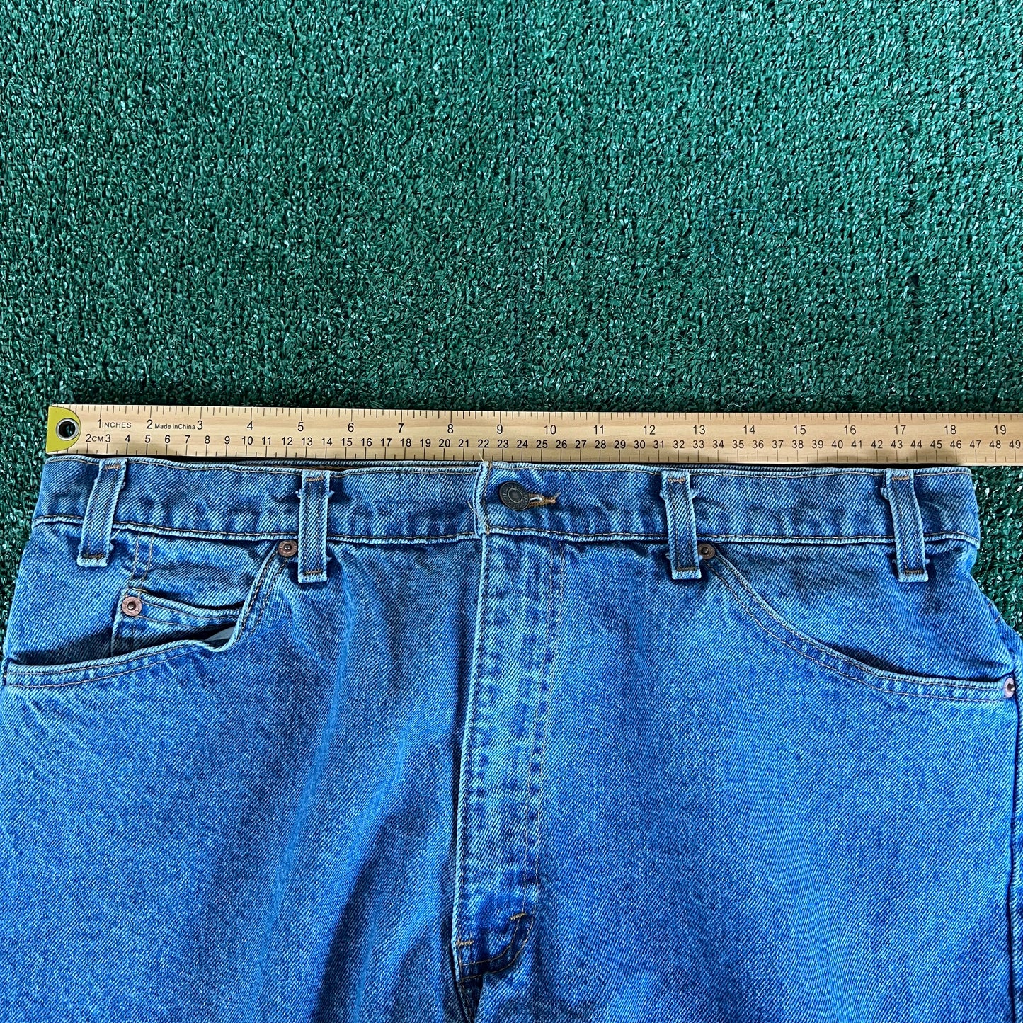 80s Levi's 550 Orange Tab Light Wash Blue Jean Shorts - 36x7.25"