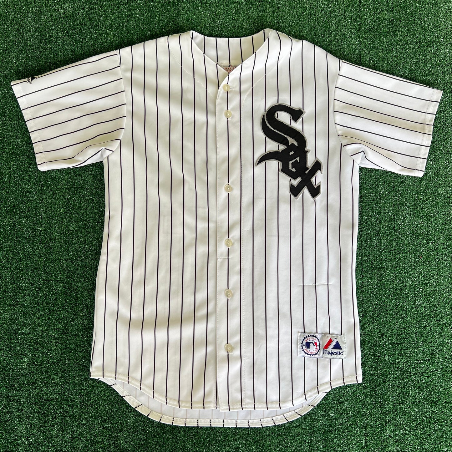 Y2K Majestic MLB Chicago White Sox Joe Crede #24 White Pinstripe Baseball Jersey - Medium