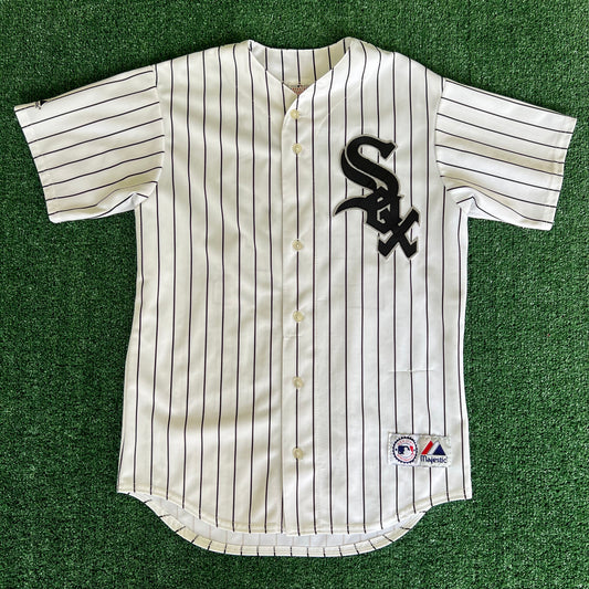 Y2K Majestic MLB Chicago White Sox Joe Crede #24 White Pinstripe Baseball Jersey - Medium