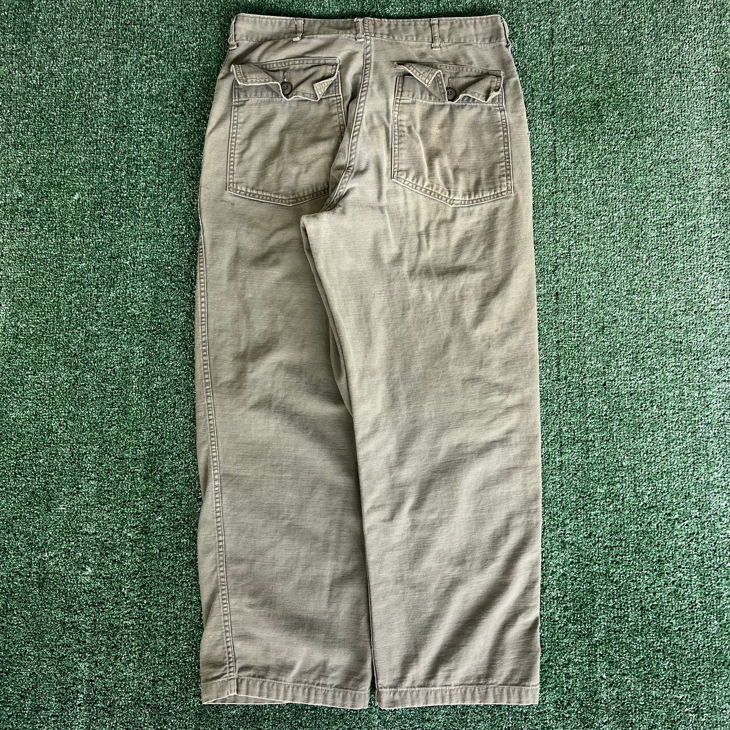 70s Vietnam War OG-107 Type 1 Zipper Fly Baggy Straight Green Pants - 33x28" 18.5" Openings