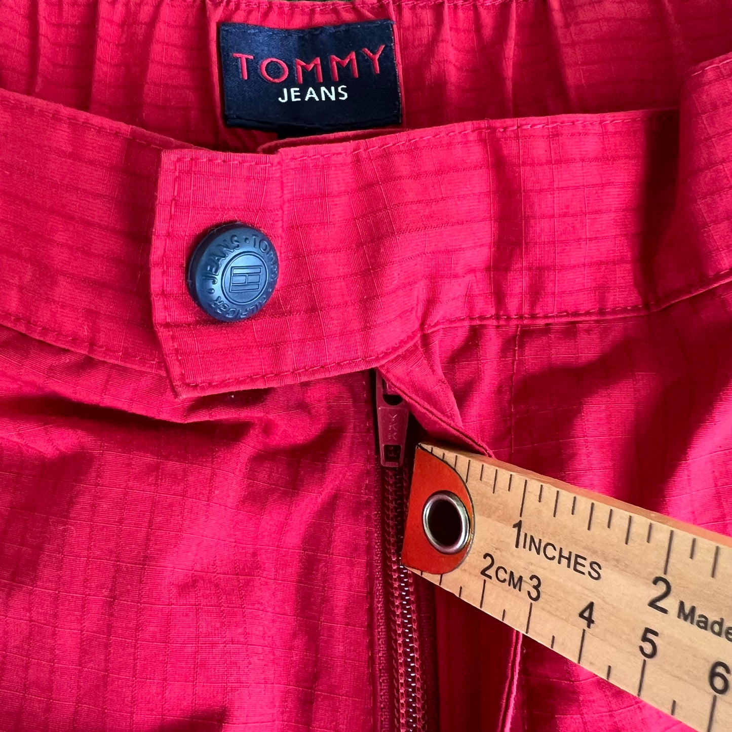 Y2K Tommy Hilfiger Red Baggy Wide-Leg Windbreaker Pants  - 2XL 40x30" 20.5" Openings