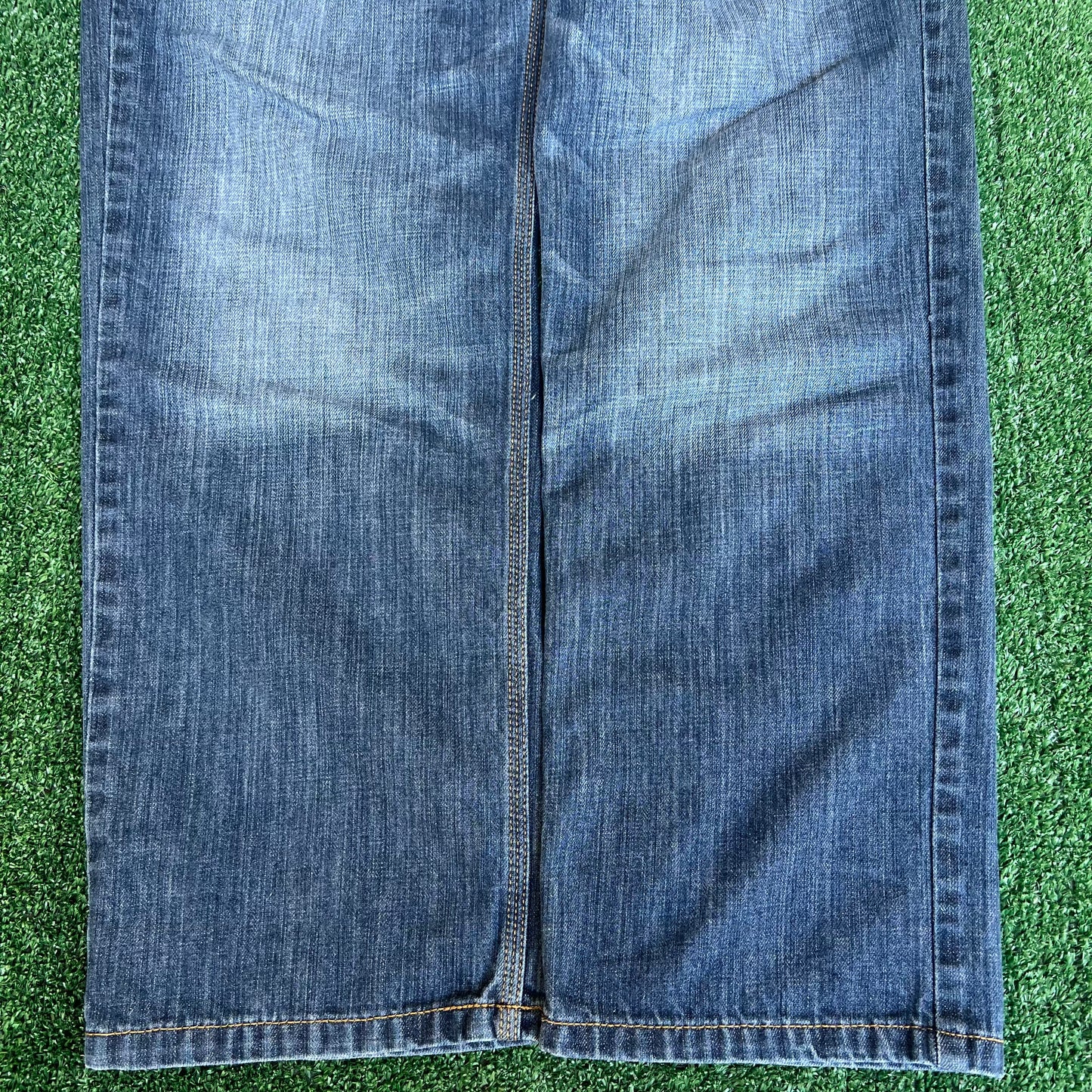 Vintage Y2K Men's DKNY SOHO Relaxed Straight Tribal Embroider Blue Jeans 34x29"