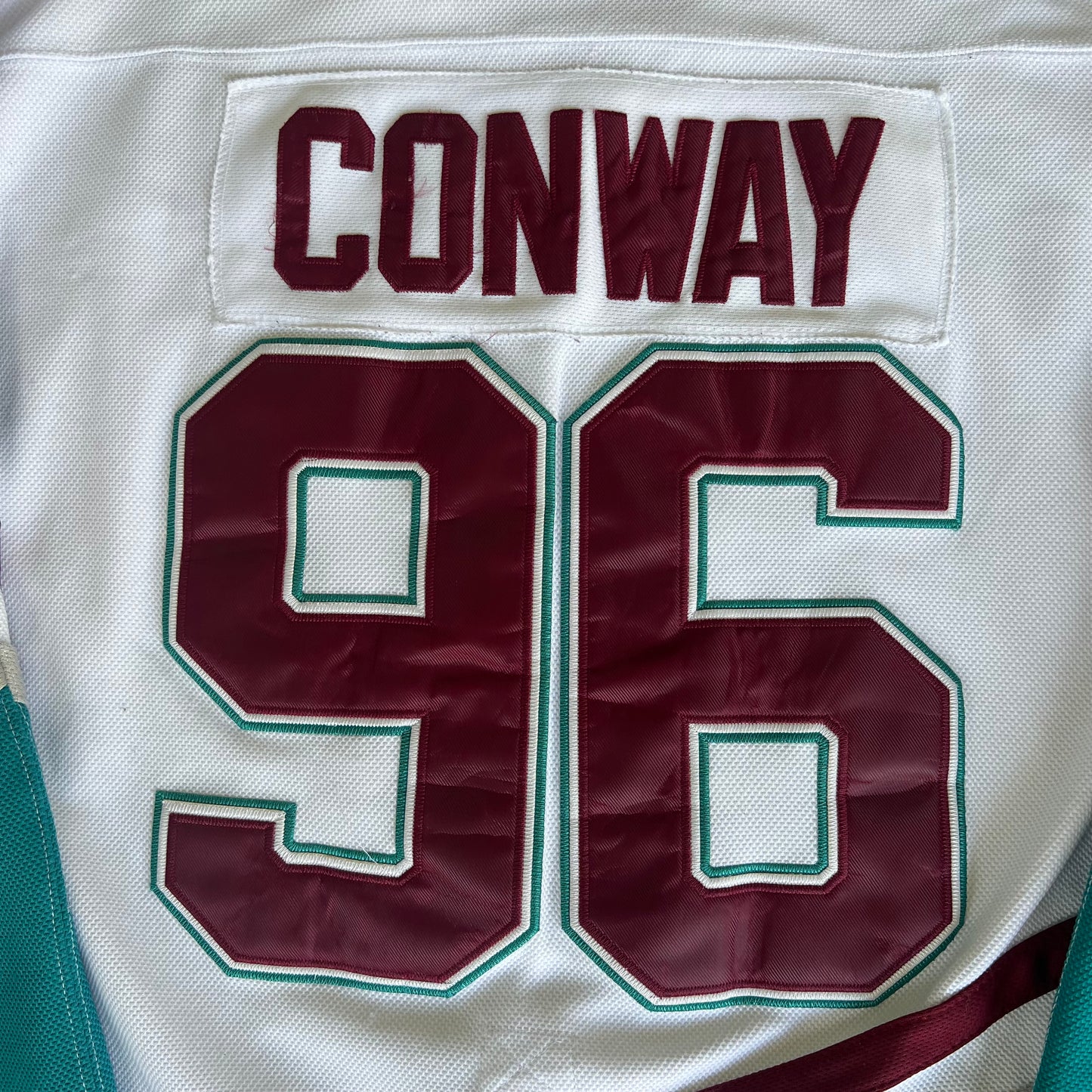90s Mighty Ducks Movie Promo Charlie Conway Flight Strap White Hockey Jersey - XL