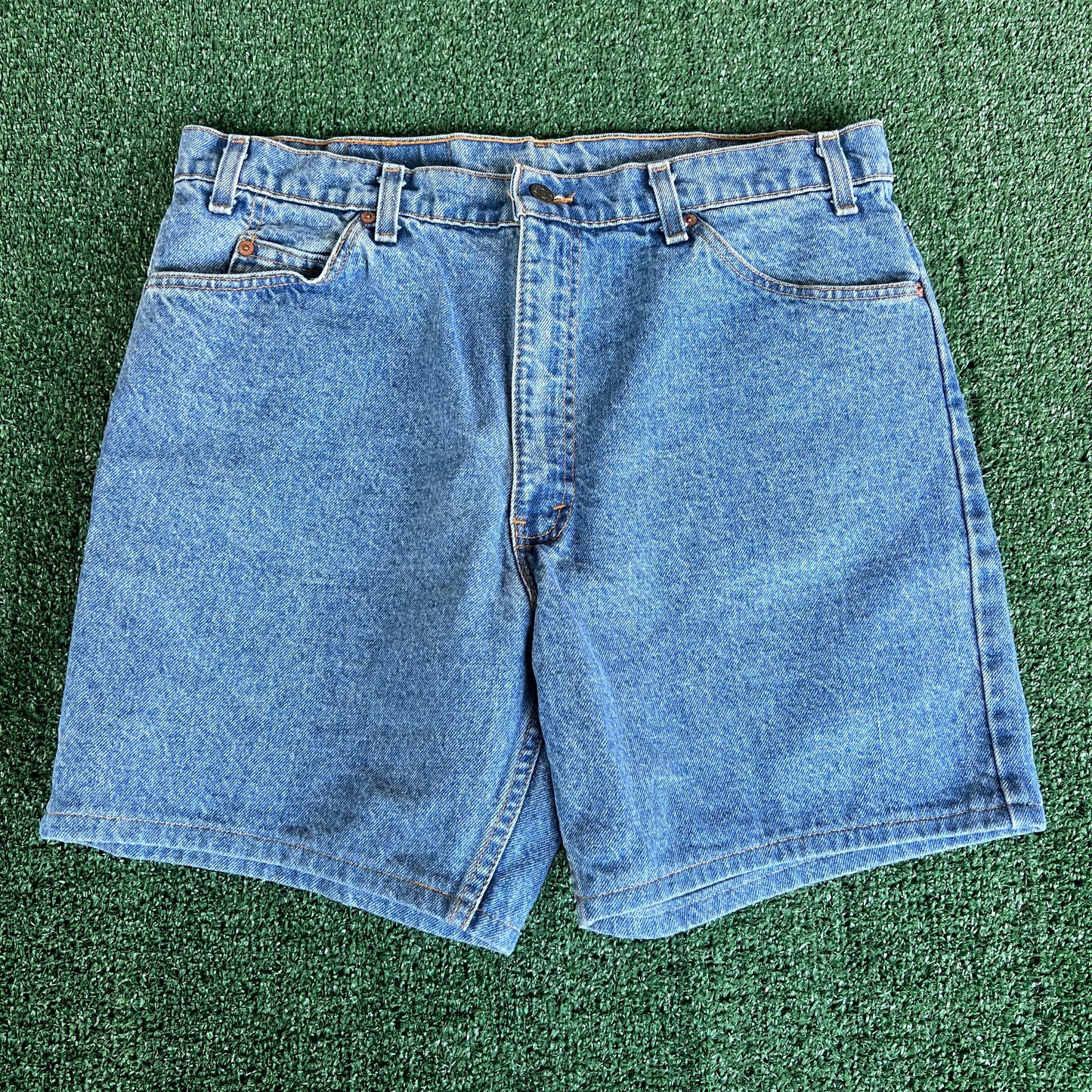 80s Levi's 550 Orange Tab Light Wash Blue Jean Shorts - 36x7.25"