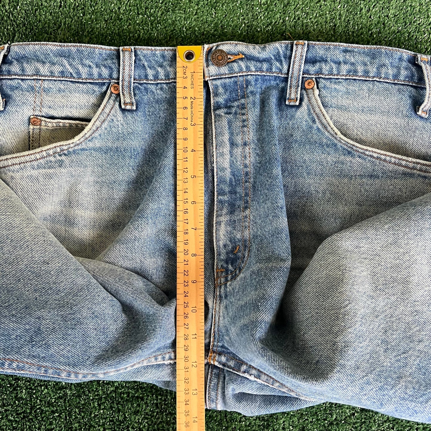 80s Levi's 505 Orange Tab Straight Leg Center Patch Blue Jeans - 36x29"