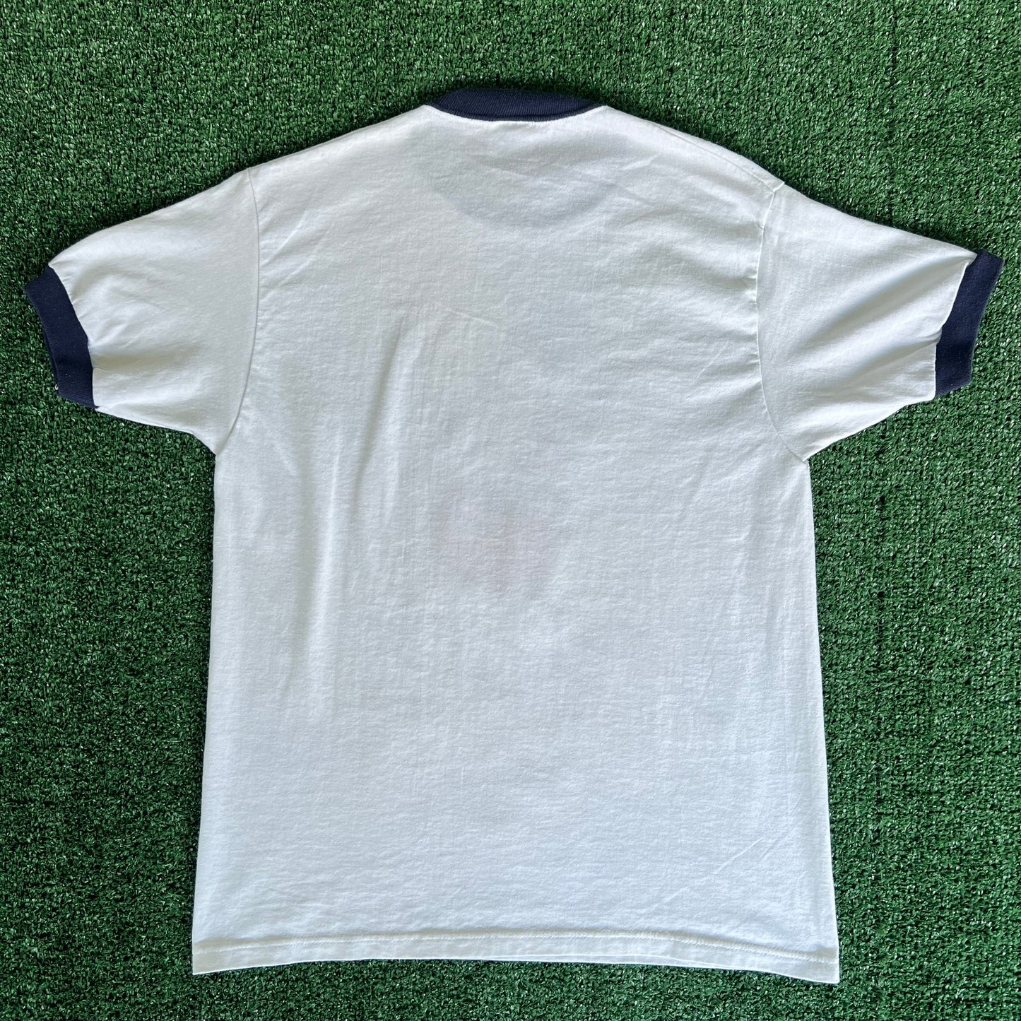 80s Disney Mickey Mouse White Navy Blue Ringer T-Shirt - Small