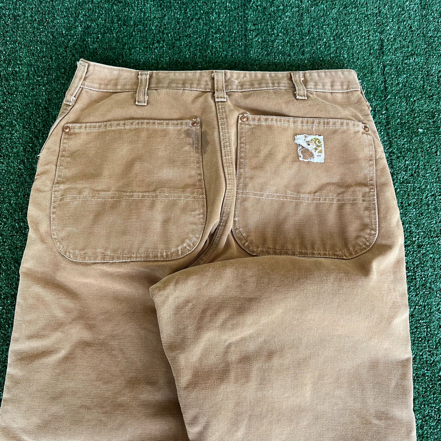 70s Carhartt Brown Canvas Red Lined Quilted Talon Zipper Pants - 32x27.5"