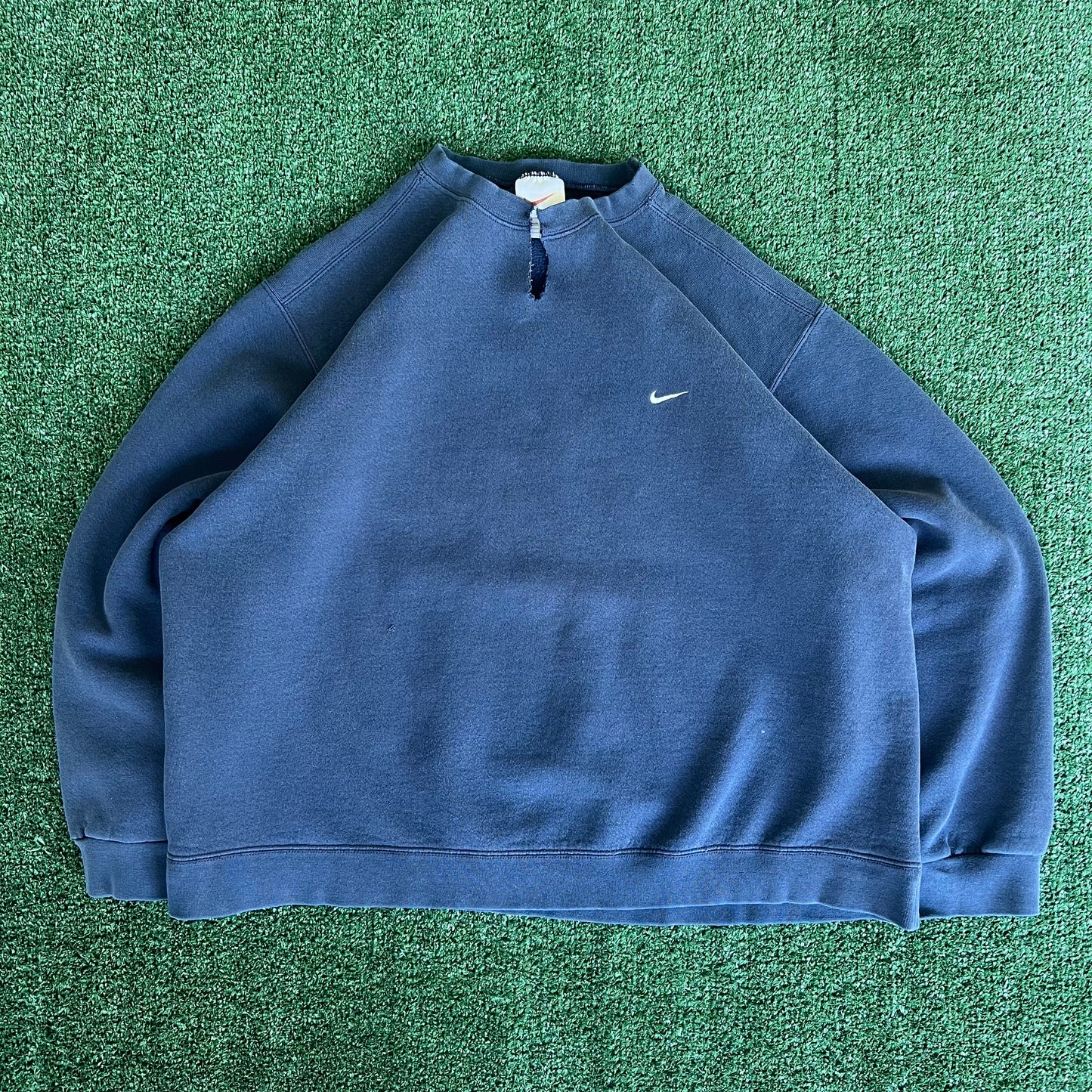 90s Nike White Tag Faded Navy Blue Distress Boxy Crewneck Sweatshirt - XL