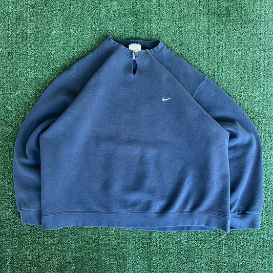 90s Nike White Tag Faded Navy Blue Distress Boxy Crewneck Sweatshirt - XL