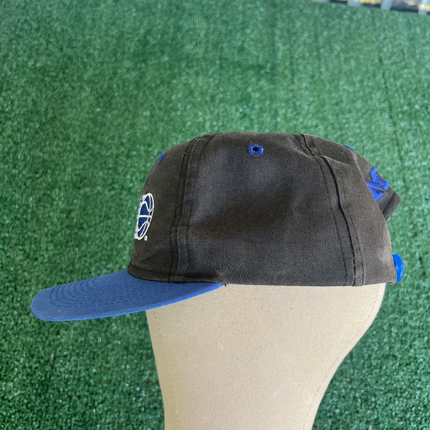 90s Logo 7 NBA Orlando Magic Script Spellout Faded Black Snapback Hat