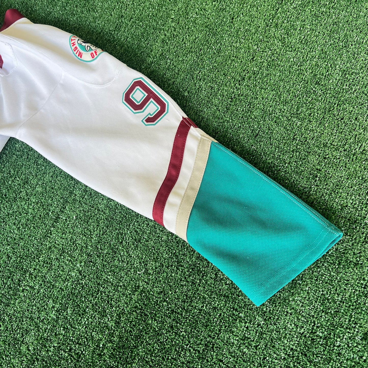 90s Mighty Ducks Movie Promo Charlie Conway Flight Strap White Hockey Jersey - XL