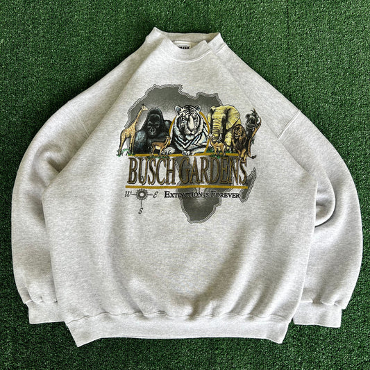 90s Busch Gardens Extinction is Forever Nature Animals Gray Sweatshirt - 2XL