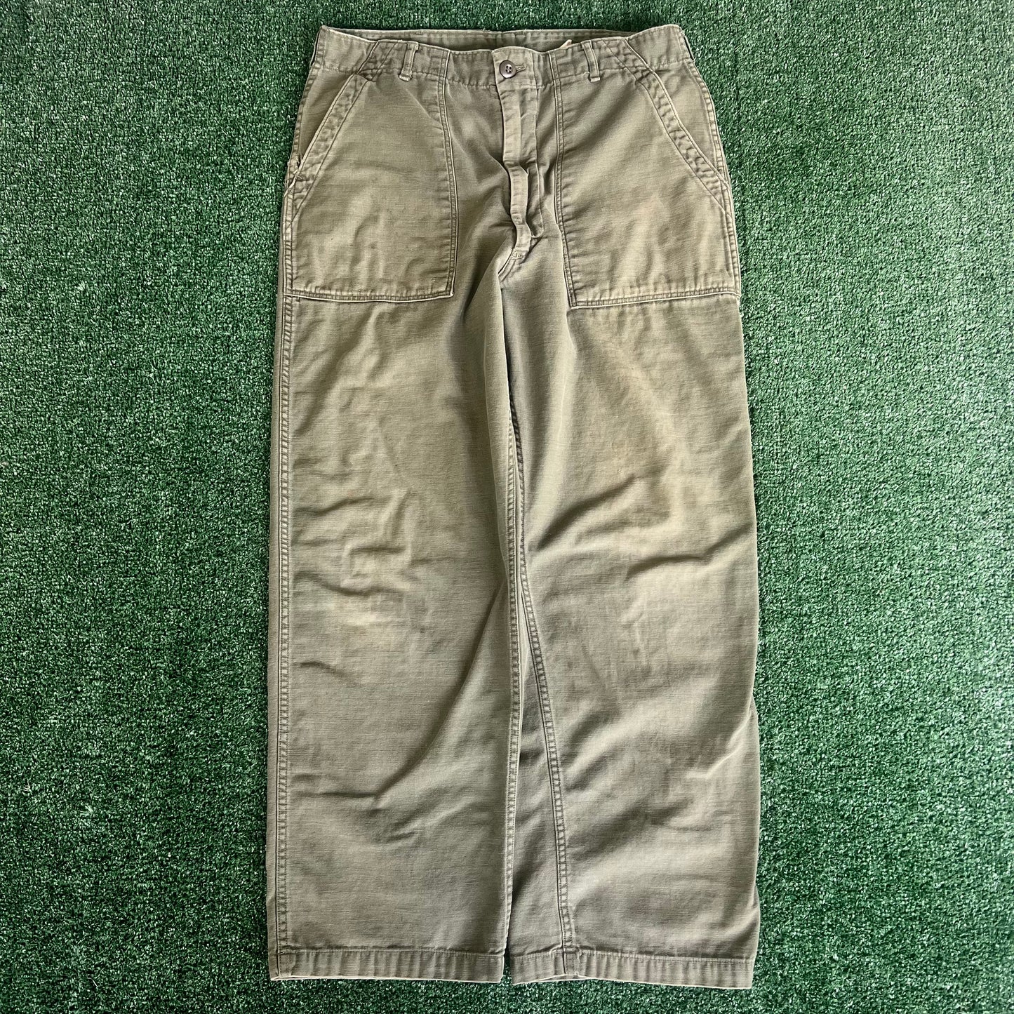 70s Vietnam War OG-107 Type 1 Zipper Fly Baggy Straight Green Pants - 33x28" 18.5" Openings