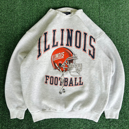 90s Galt University of Illinois Fighting Illini Football Gray Sweatshirt - Medium