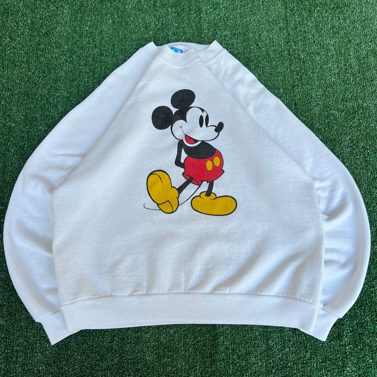 VTG 80s Men's Disney Character Fashions Mickey Mouse White Raglan Sweatshirt - XL