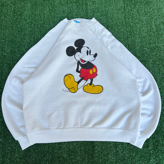 VTG 80s Men's Disney Character Fashions Mickey Mouse White Raglan Sweatshirt - XL