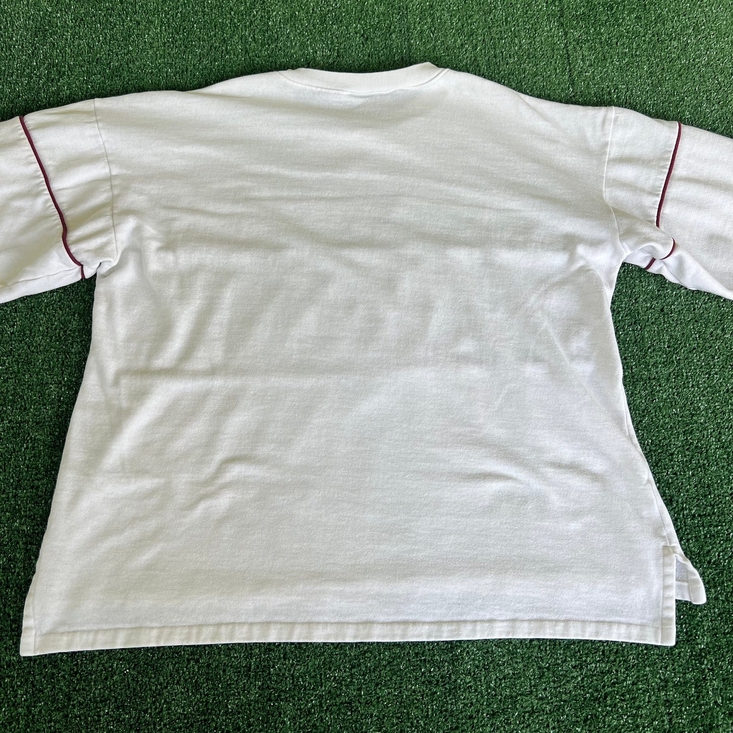 70s Southern Illinois University Salukis White Burgundy Stripe Sweatshirt - Large