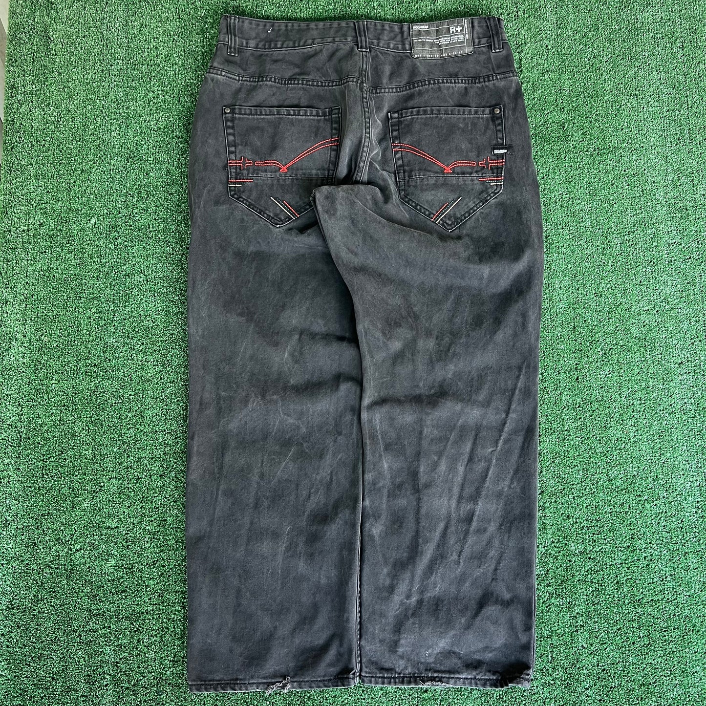 Y2K Men's Rocawear Baggy Wide-Leg Black Jeans 39x31" 20" Open JNCO Style