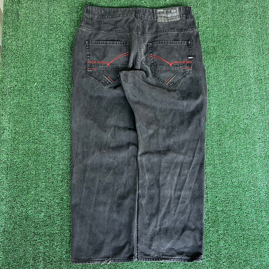 Y2K Men's Rocawear Baggy Wide-Leg Black Jeans 39x31" 20" Open JNCO Style