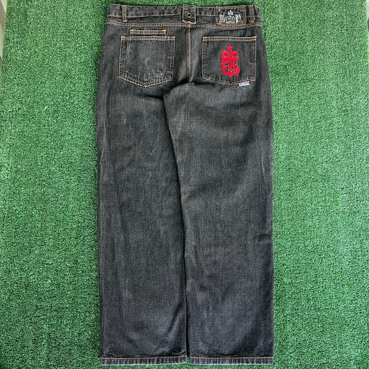 Y2K Men's Born in the Bronx Baggy Wide-Leg Black Jeans - 40x33" 20" Openings