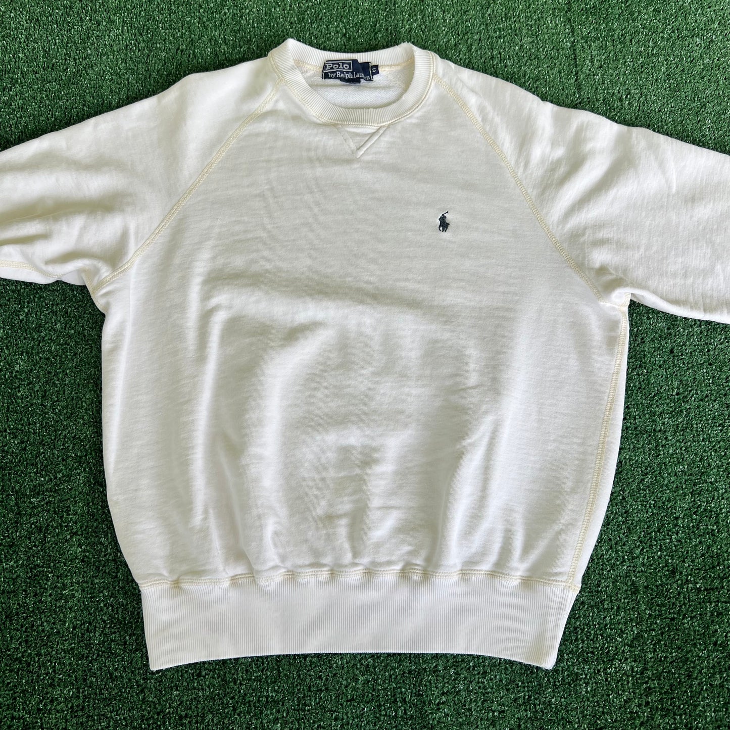 90s Polo Ralph Lauren French Terry White Distressed Sweatshirt - Small