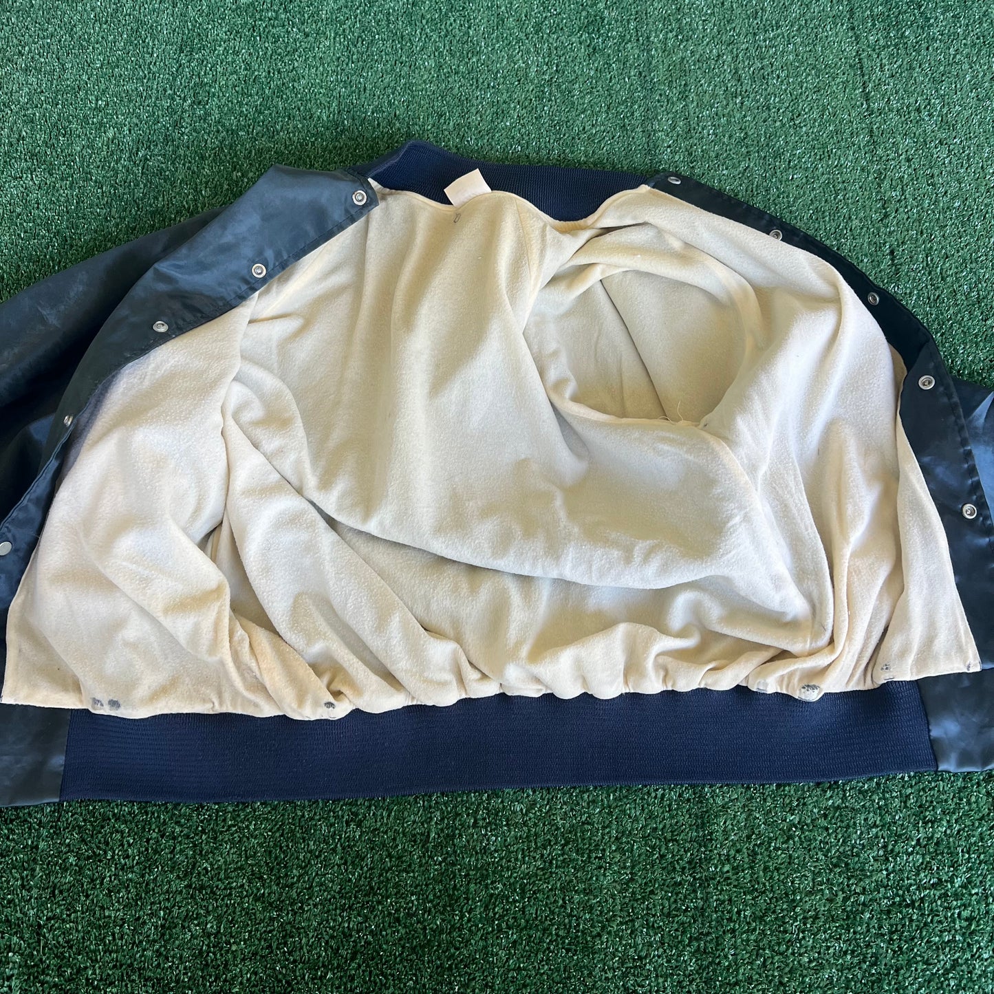 80s 90s UPS Madison Square NYC Midnight Blue Satin Bomber Jacket - Large