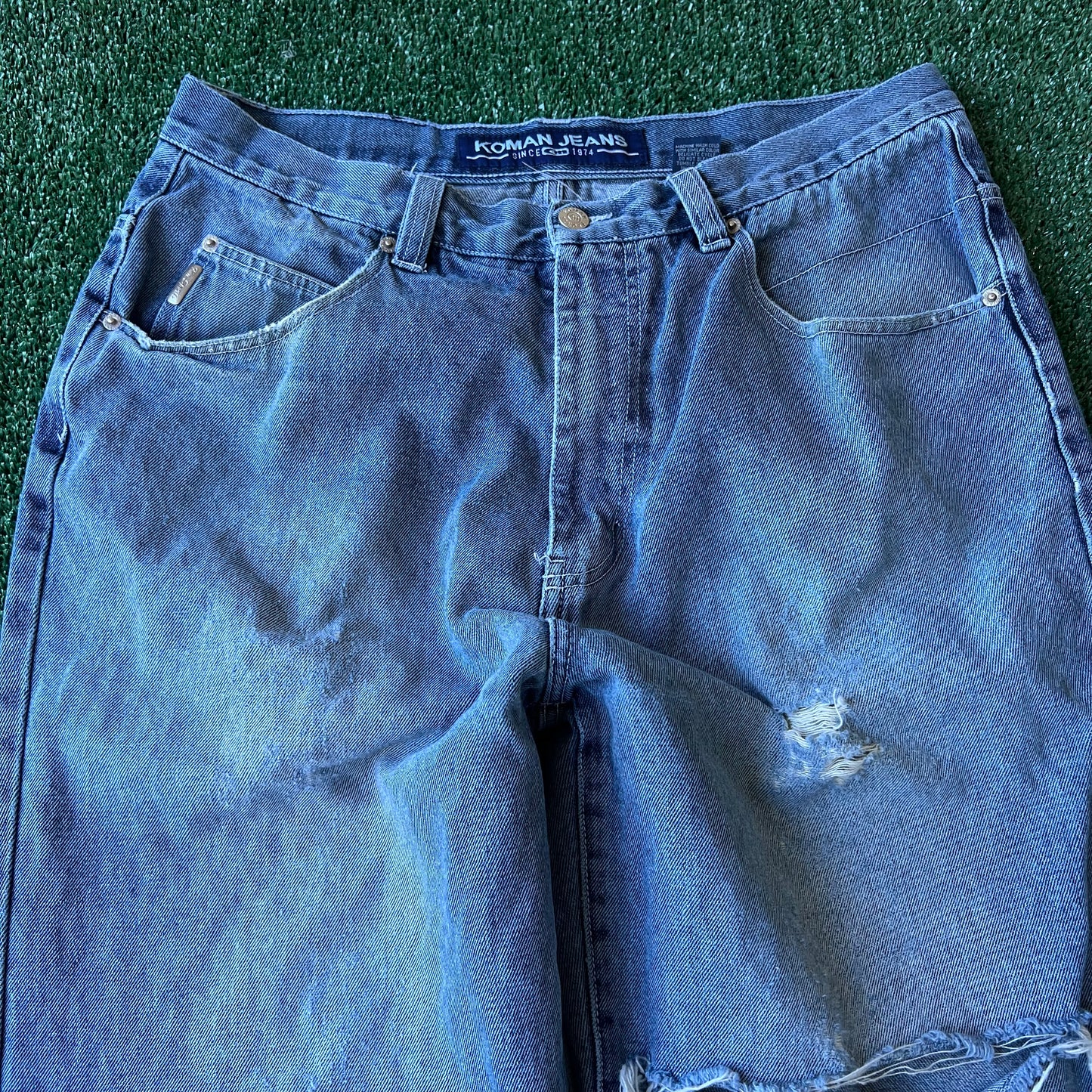 Y2K Koman Baggy Straight Distressed Blue Jeans - 35x30" 19" Open Southpole Style