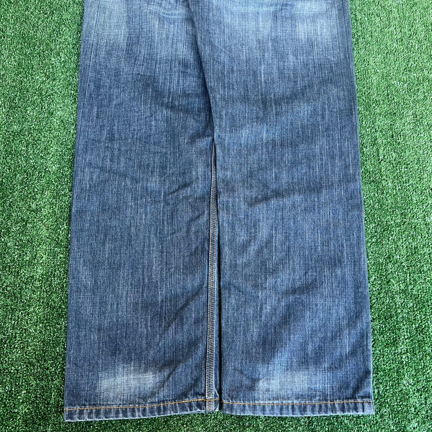 Vintage Y2K Men's DKNY SOHO Relaxed Straight Tribal Embroider Blue Jeans 34x29"