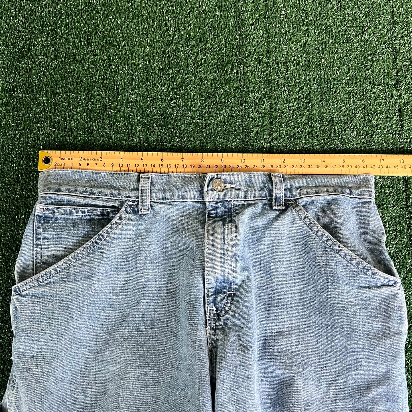 Y2K Tommy Hilfiger Baggy Carpenter Light Wash Blue Jeans - 33x29.75" 18" Opening
