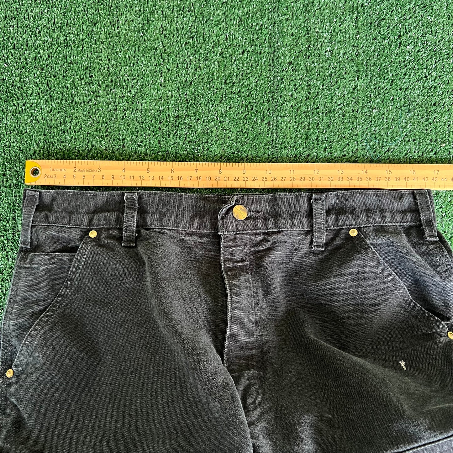 Y2K Carhartt Double Knee Carpenter Faded Black Pants - 33x29.5"