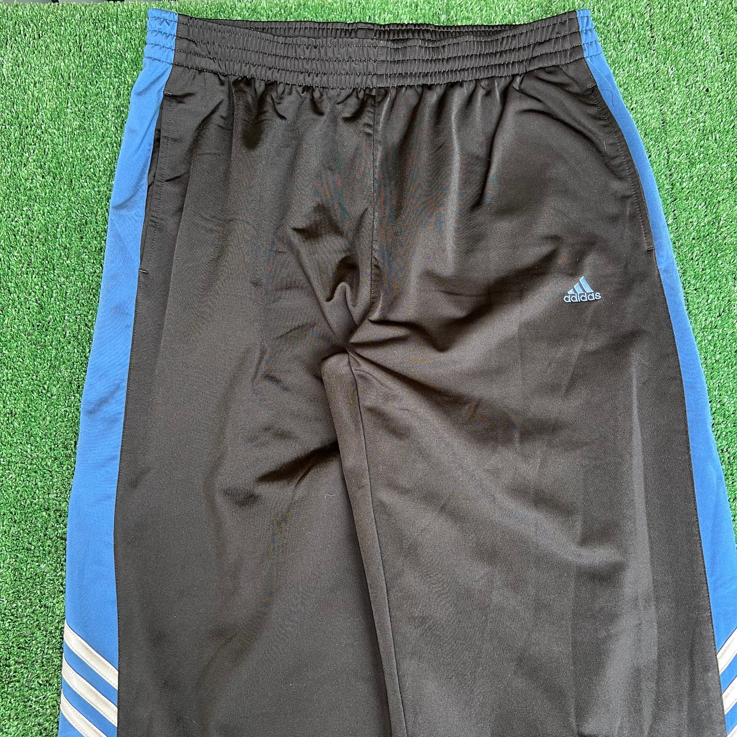 Vintage Y2K Men's Adidas Black Blue Baggy Track Pants - XL 35x32.5" 19" Openings