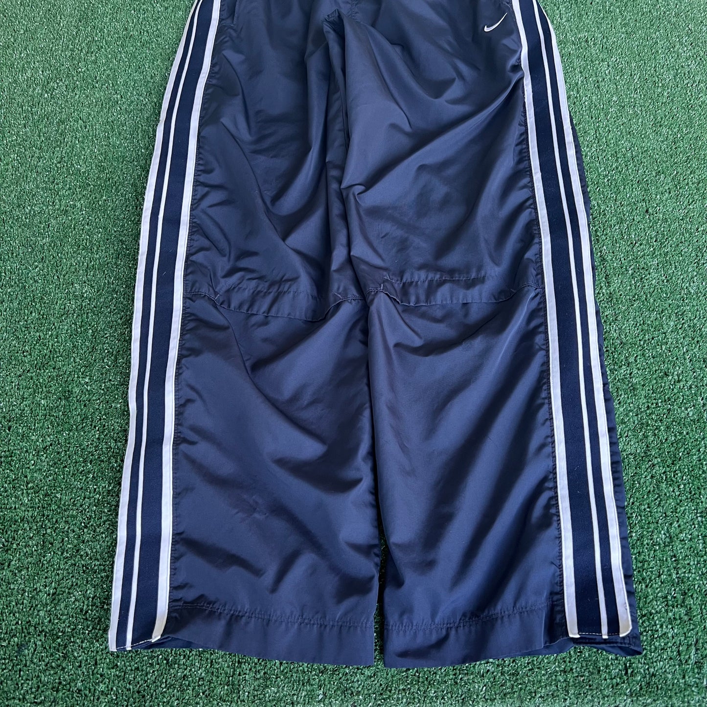 Y2K Nike Baggy Tear Away Basketball WarmUp Navy Blue Side Stripe Pants - Large