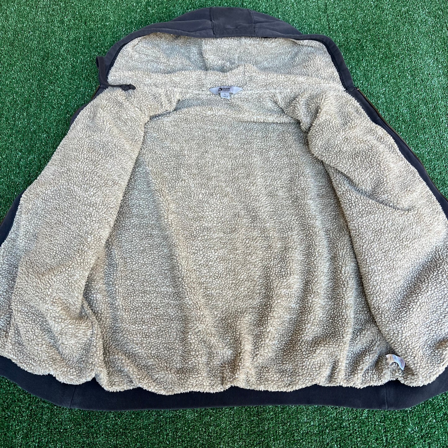 Vintage Y2K Men's Guide Series Heavyweight Fade Black Sherpa Lined Hoodie - Large