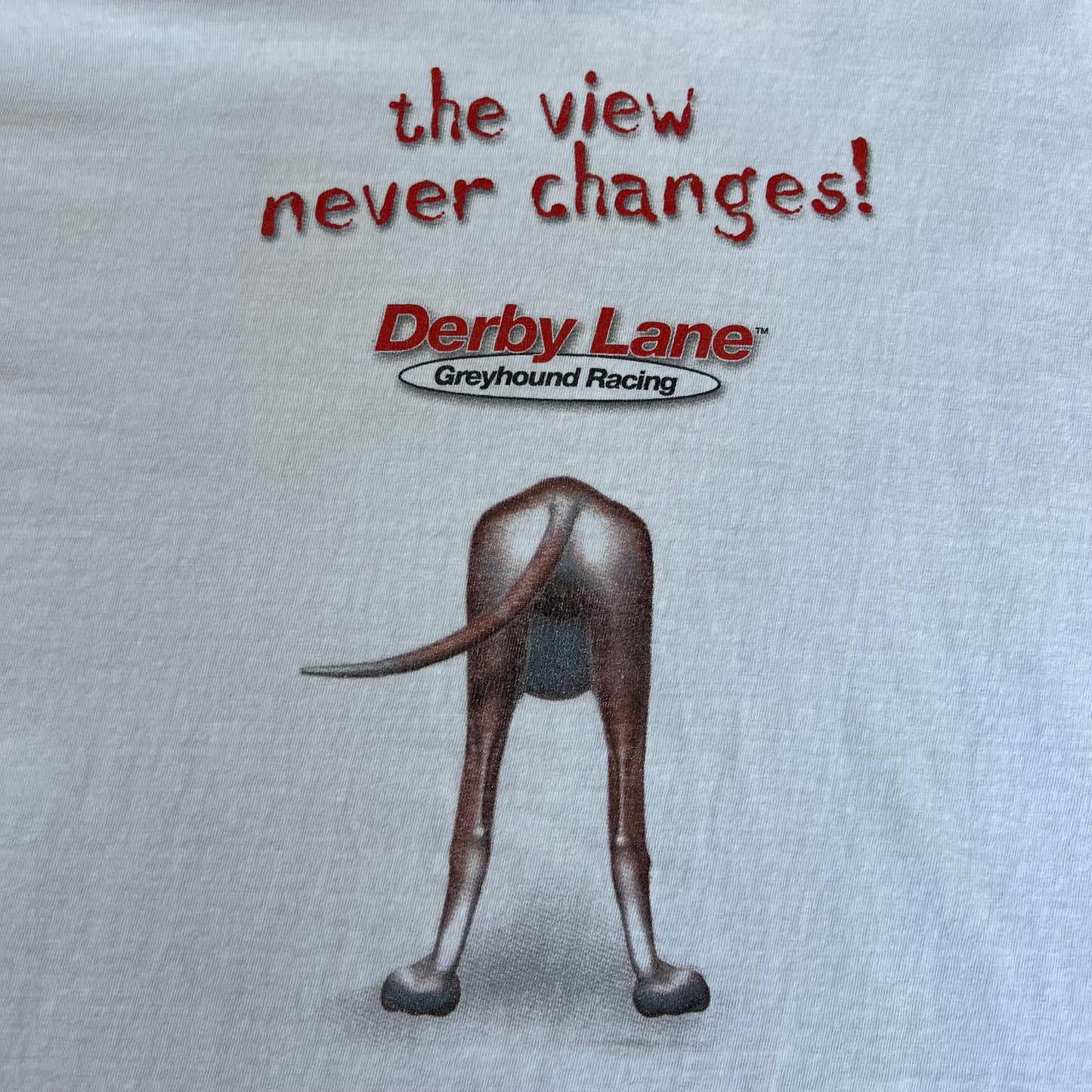 Vintage Y2K Men's Derby Lane Greyhound Dog Butt Racing Funny White T-Shirt - XL