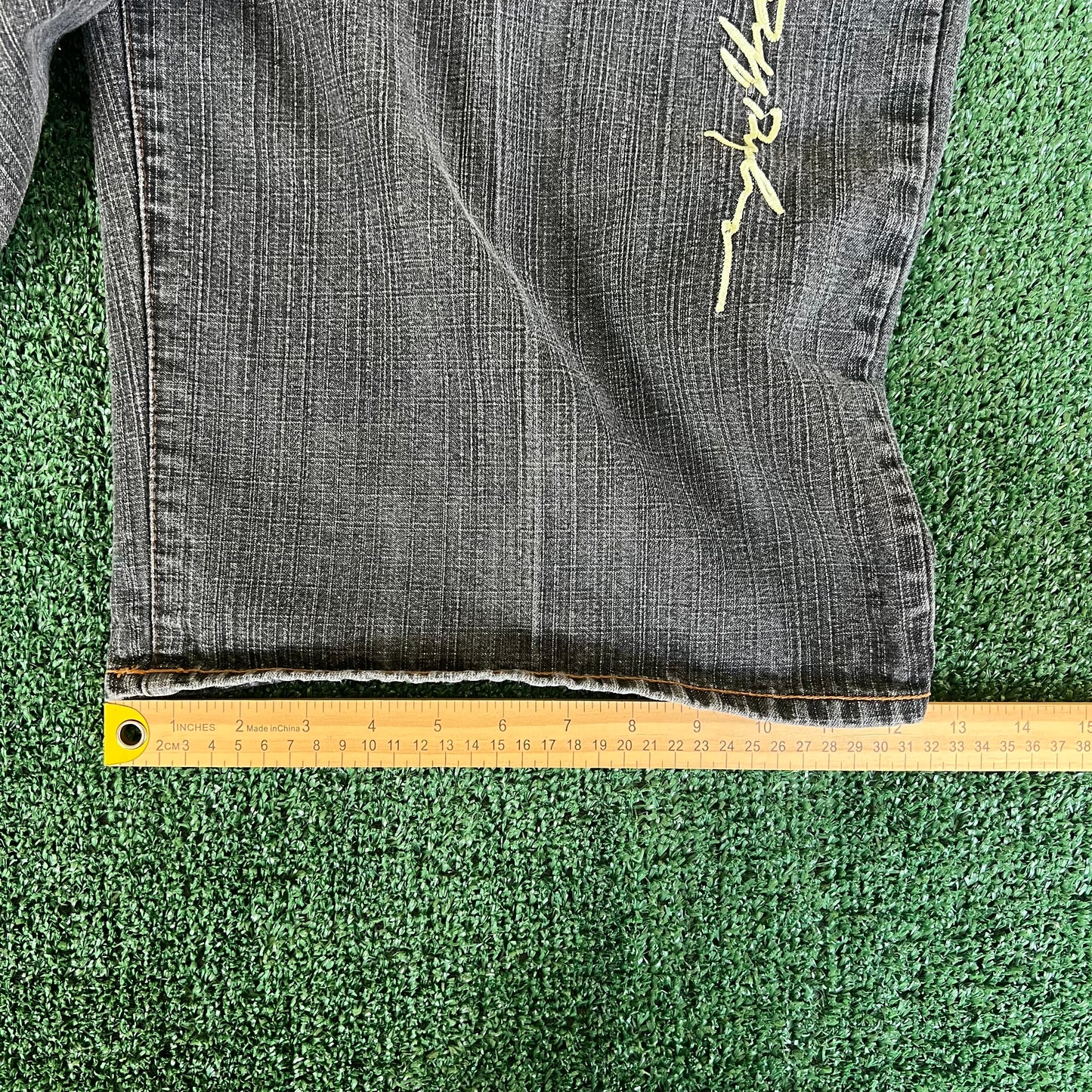 Y2K Ruff Ryders Denim Baggy Spellout Faded Black Jean Shorts - 33x14.25"